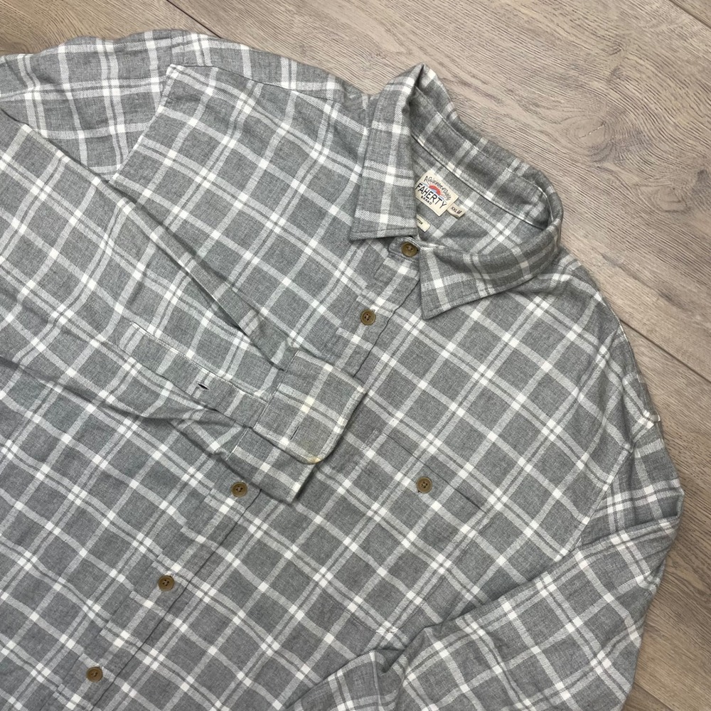 Faherty Plaid Flannel Shirt Mens XXL Grey Organic Cotton MWF2019 FAIR